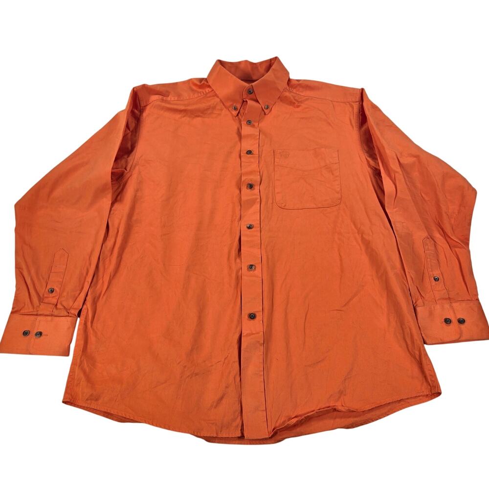 Ariat Orange Western Long Sleeve Button Up Work‎ Shirt Men's Size XL